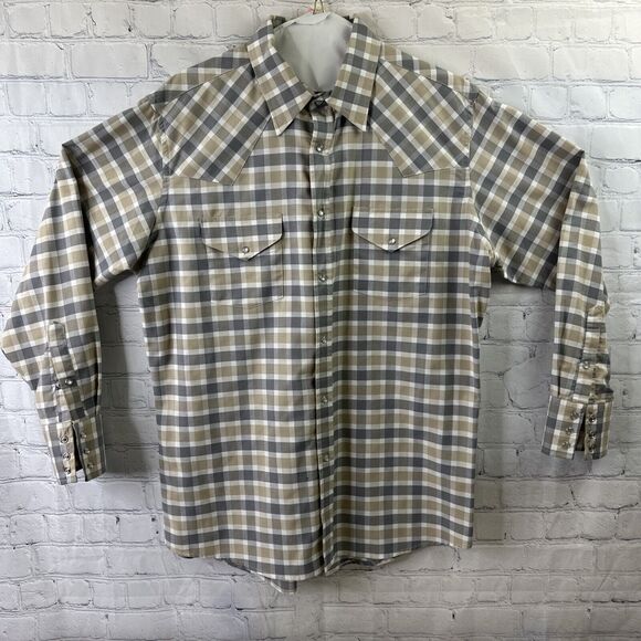 ELY Cattleman Western Pearl Snap‎ Shirt Large Plaid Silver Metallic Rodeo Cowboy - Picture 2 of 11